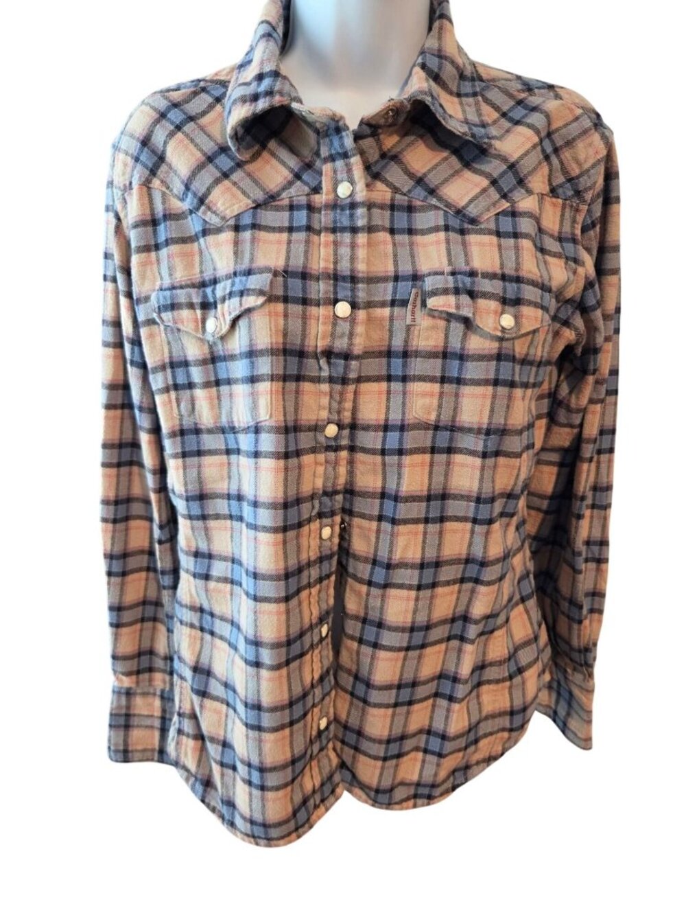 Carhartt Womens M Plaid Flannel Snap Shirt Western Ranch Workwear 100% Cotton